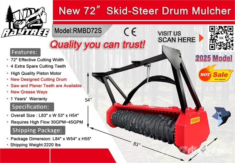 Raytree RMBD72S 72 in Drum Skid Steer Mulcher (Unu Kosiarki bijakowe