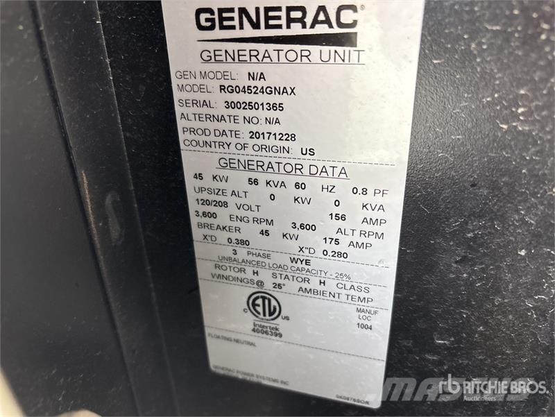RG04524GNAX 45 kW Skid-Mounted Generator Set Diiselgeneraatorid