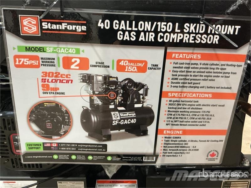 StanForge GAC40 30 cfm Skid-Mounted 40 gal Air Com Kompresori