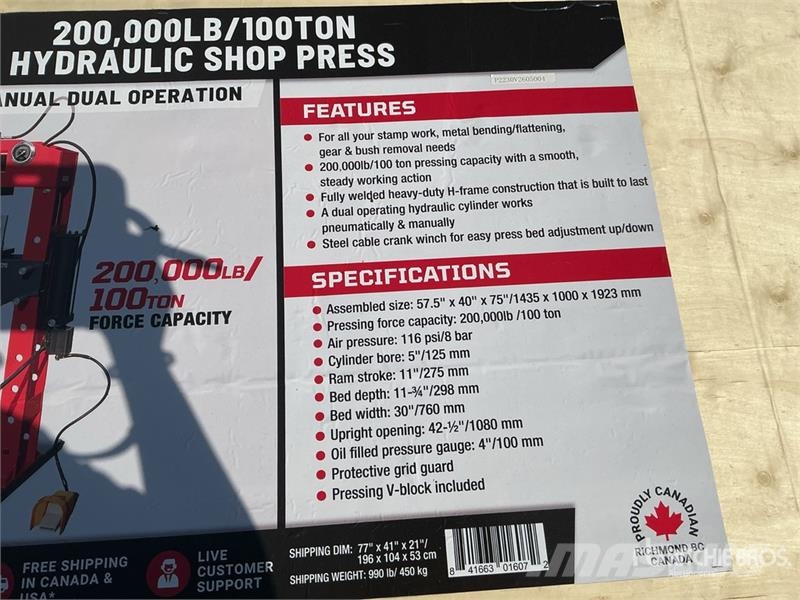 StanForge SF-SP100A 100 ton Shop Press (Unused) Ďalšie komponenty