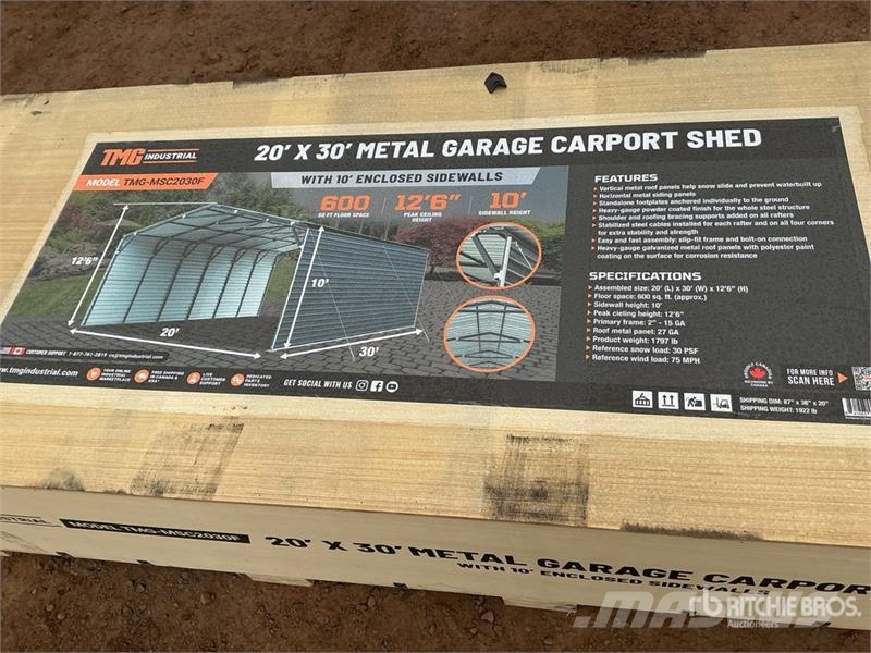 TMG MSC2030F 20 ft x 30 ft Metal Carport (Unused) Tērauda karkasa ēkas