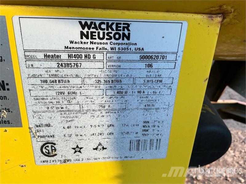 Wacker Neuson H400 380548 BTU 38548 BTU Space Heater Sildīšanas un atkausēšanas iekārtas