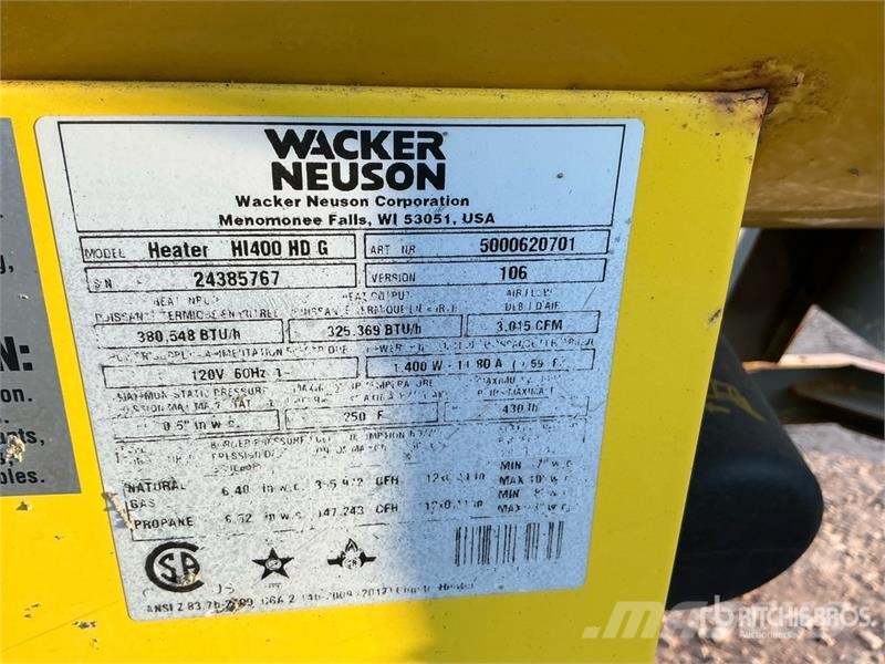 Wacker Neuson H400 380548 BTU 38548 BTU Space Heater Sildīšanas un atkausēšanas iekārtas
