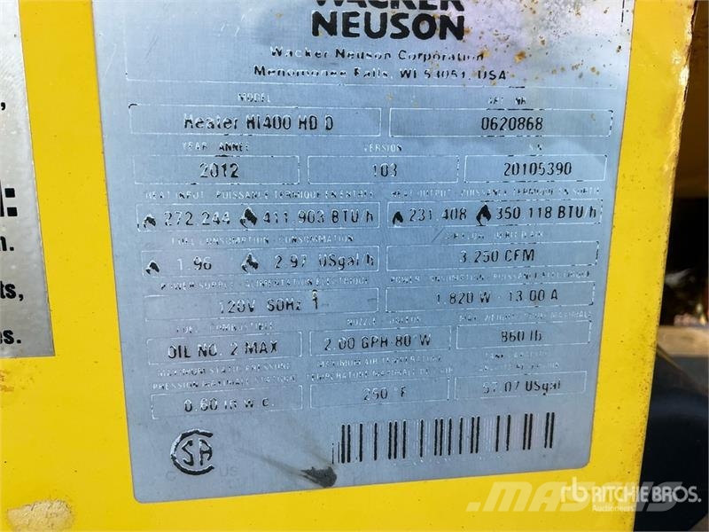 Wacker Neuson HI400 350000 BTU Space Heater Heating and thawing equipment