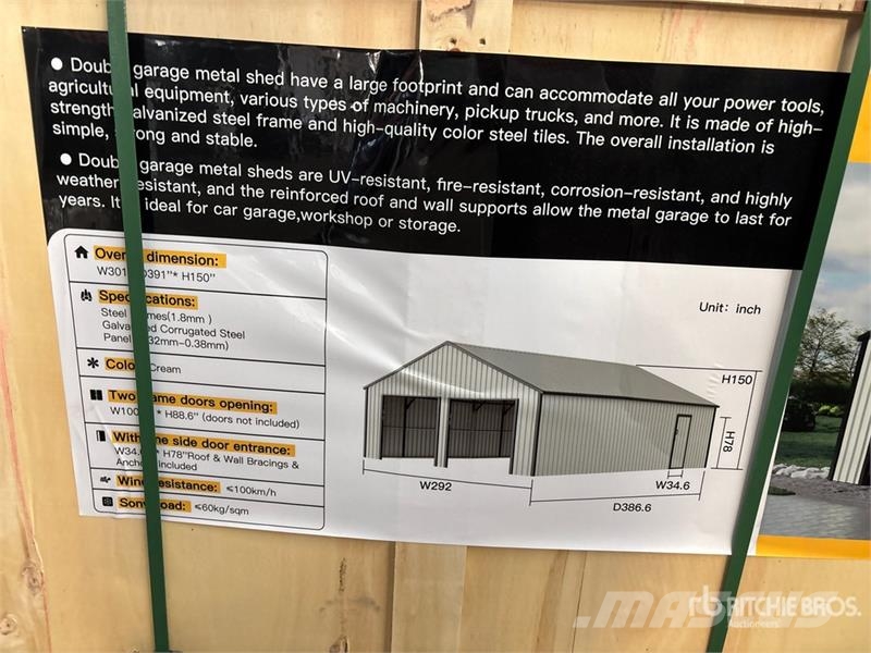 25 Ft x 33 Ft Double Garage Metal Shed (Unused) Stålrammmer