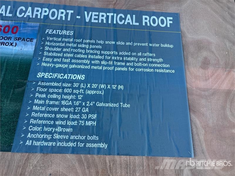  AGR-MC2030 20 ft x 30 ft Steel Carport (Unused) Teräsrunkorakennukset