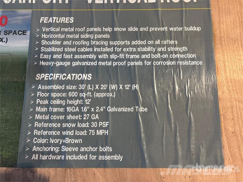 AGR-MC2030 20 ft x 30 ft Steel Carport (Unused) Stahlrahmenaufbauten