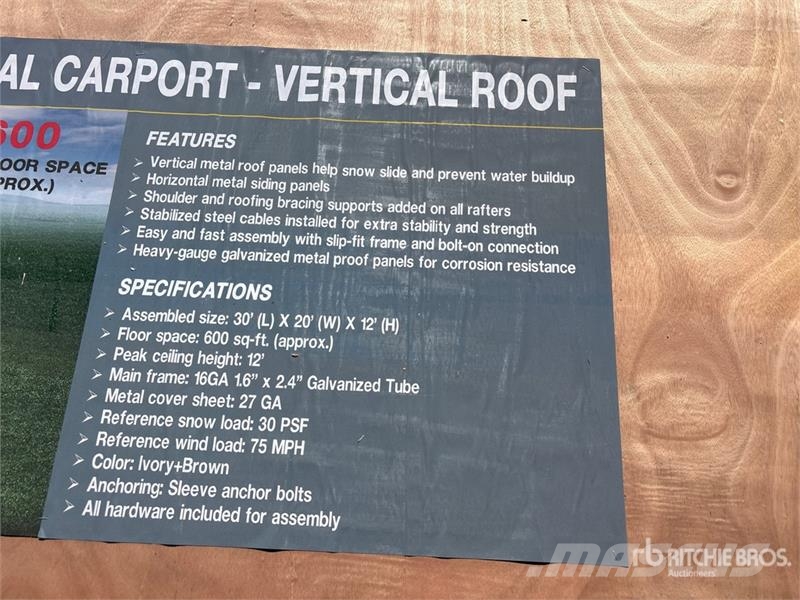  AGR-MC2030 20 ft x 30 ft Steel Carport (Unused) Stålrammmer