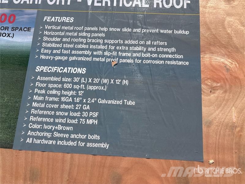 AGR-MC2030 20 ft x 30 ft Steel Carport (Unused) Stålrammmer