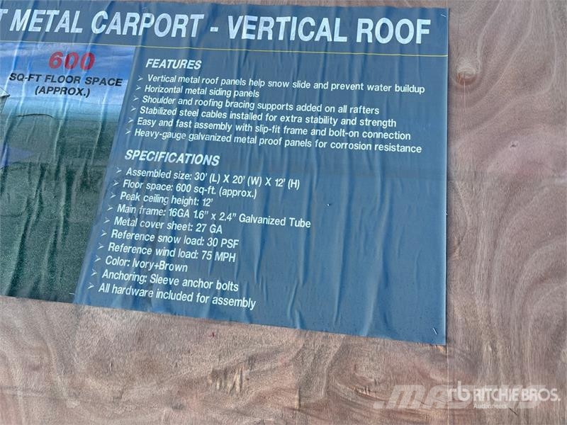  AGR-MC2030 20 ft x 30 ft Steel Carport (Unused) Teräsrunkorakennukset