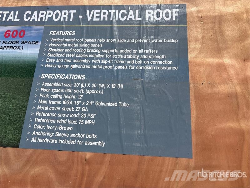  AGR-MC2030 20 ft x 30 ft Steel Carport (Unused) Stålrammmer