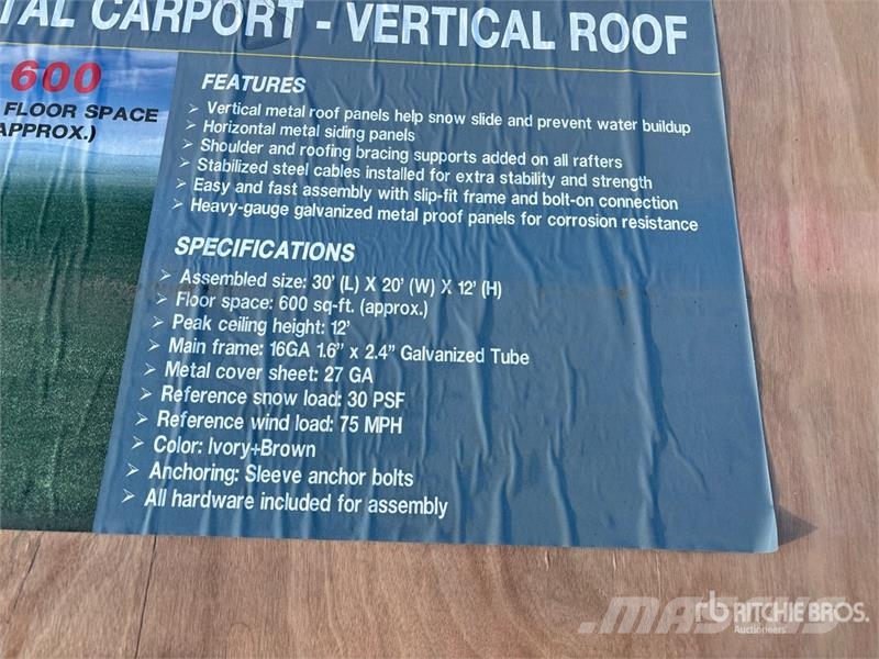  AGR-MC2030 20 ft x 30 ft Steel Carport (Unused) Teräsrunkorakennukset