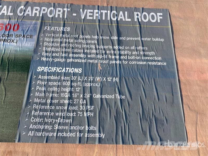  AGR-MC2030 20 ft x 30 ft Steel Carport (Unused) Teräsrunkorakennukset