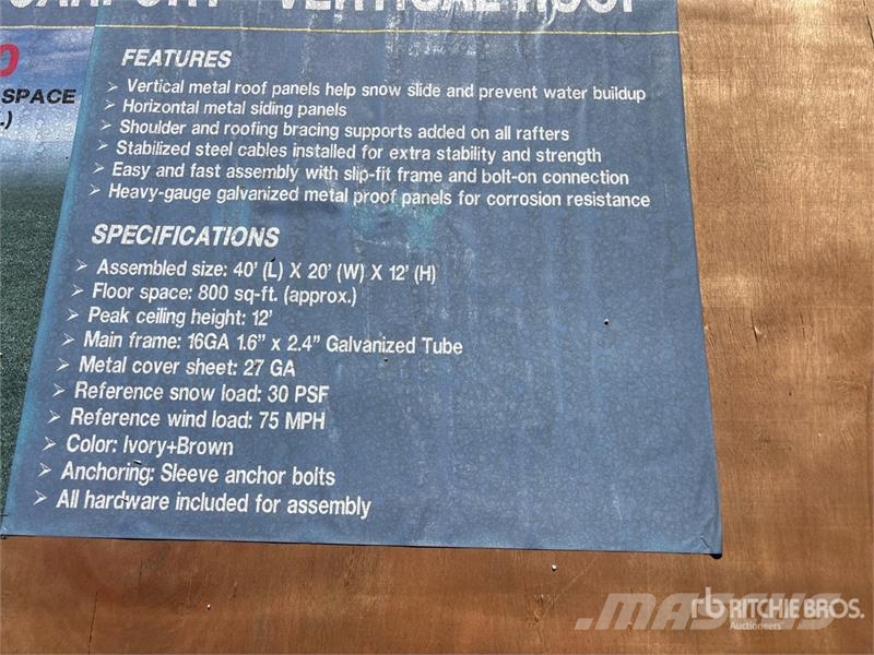  AGR-MC2040 20 ft x 40 ft Steel Carport (Unused) Stålrammmer