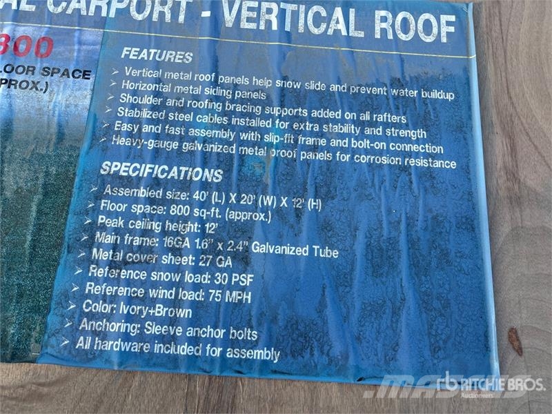  AGR-MC2040 20 ft x 40 ft Steel Carport (Unused) Teräsrunkorakennukset