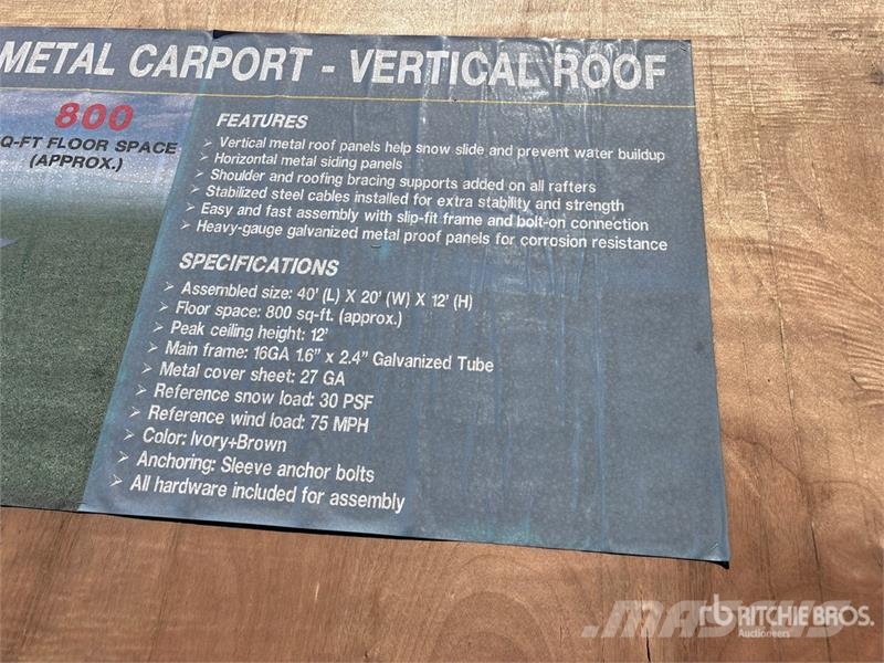  AGR-MC2040 20 ft x 40 ft Steel Carport (Unused) Stålrammmer