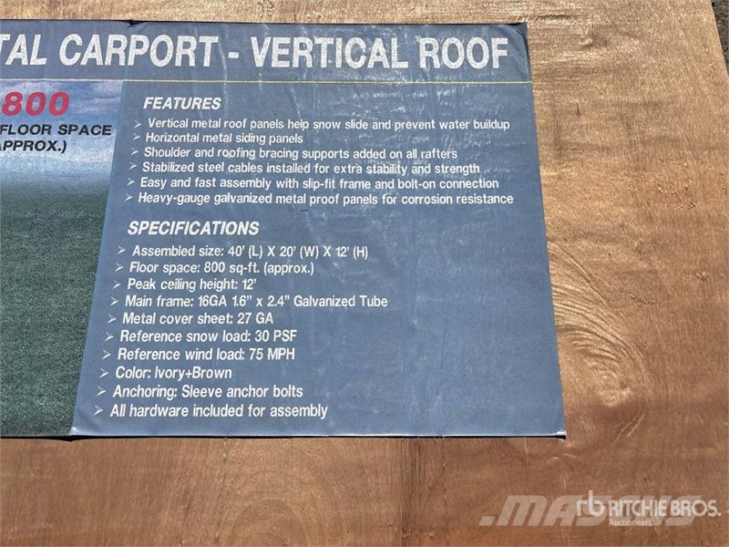  AGR-MC2040 20 ft x 40 ft Steel Carport (Unused) Stålrammmer
