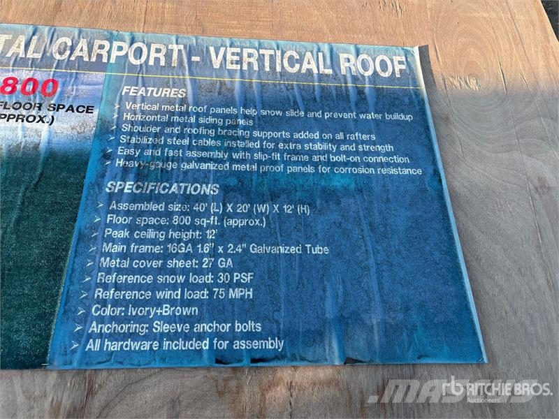  AGR-MC2040 20 ft x 40 ft Steel Carport (Unused) Teräsrunkorakennukset