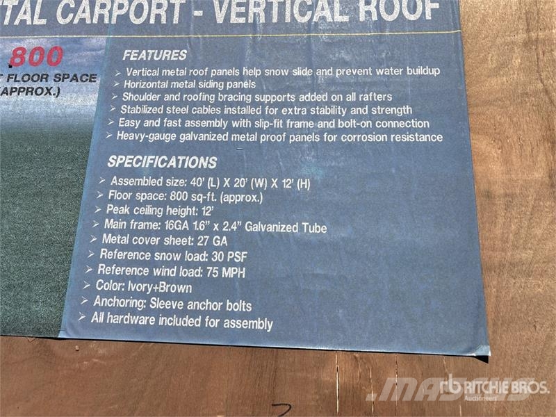 AGR-MC2040 20 ft x 40 ft Steel Carport (Unused) Stålrammmer