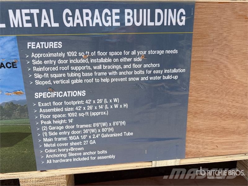  AGR-MS2642 26 ft x 42 ft Metal Garage Storage Buil Stålrammmer