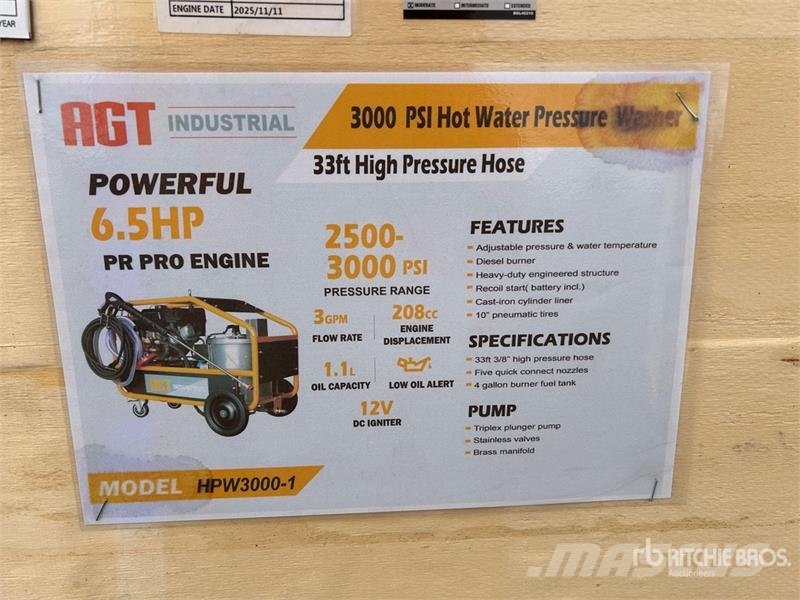 AGT HPW3000-1 Pressure Washer (Unused) Lagedrukreinigers