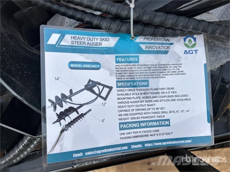 AGT SSECAG-Y 14 in 12 and 6 in Skid Steer Auger (Unuse مثاقيب