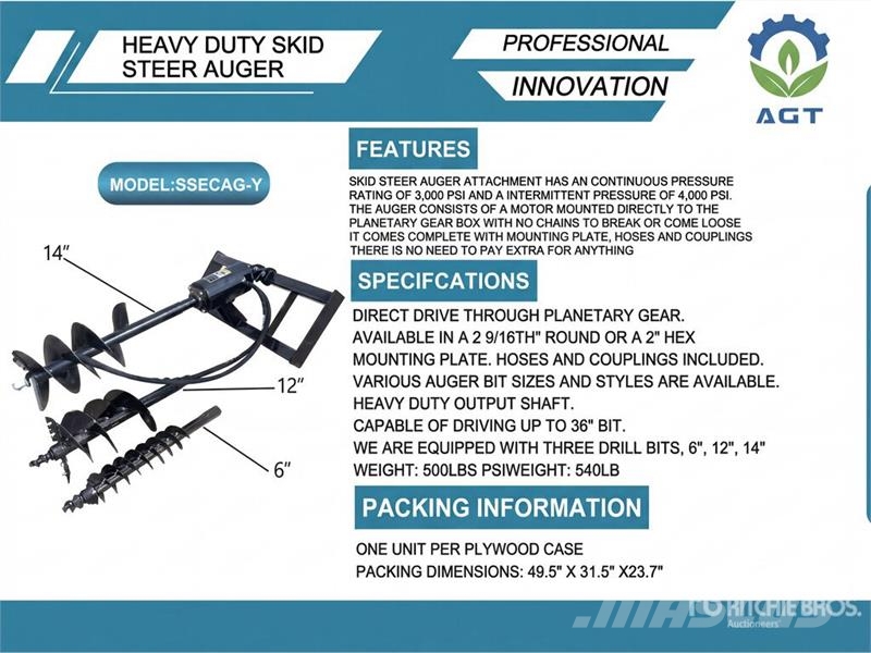 AGT SSECAG-Y Skid Steer Auger (Unused) Sėjamosios