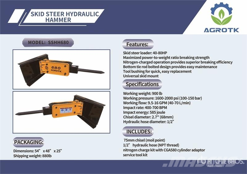AGT SSHH680 Skid Steer Breaker (Unused) Hammer / Brecher