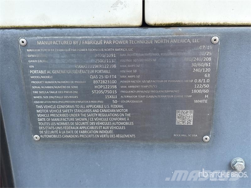 Atlas Copco QAS25IDFT4 20 kW Mobile Generator Set (Inoperable) Diesel Generatoren