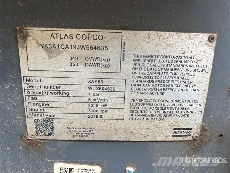Atlas Copco XAS 88 Mobile Air Compressor Compresseur