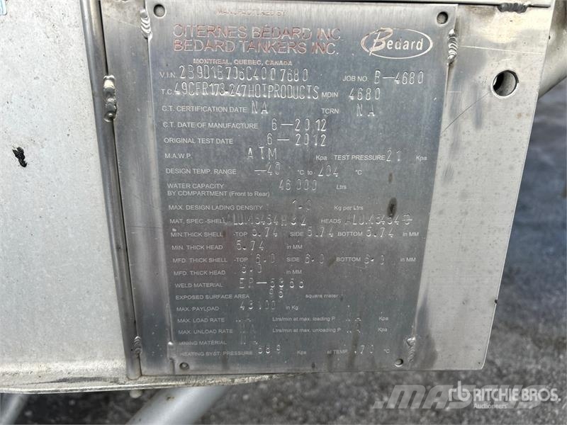 Bedard 46000 L Quad/A Tanker Trailer Tsisternhaagised