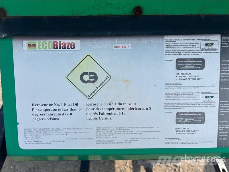 Campo BLAZE400G TURBO 399000 BTU Space Heater Verhittings en ontdooi apparatuur
