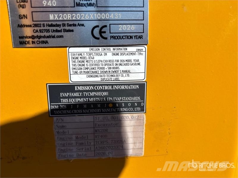 CFG MX20R Mini Excavator (Unused) Мини-экскаваторы