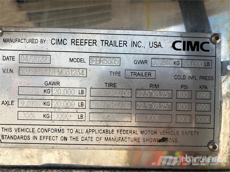 CIMC 1RBR5305 نصف مقطورات بدرجة حرارة قابلة للضبط