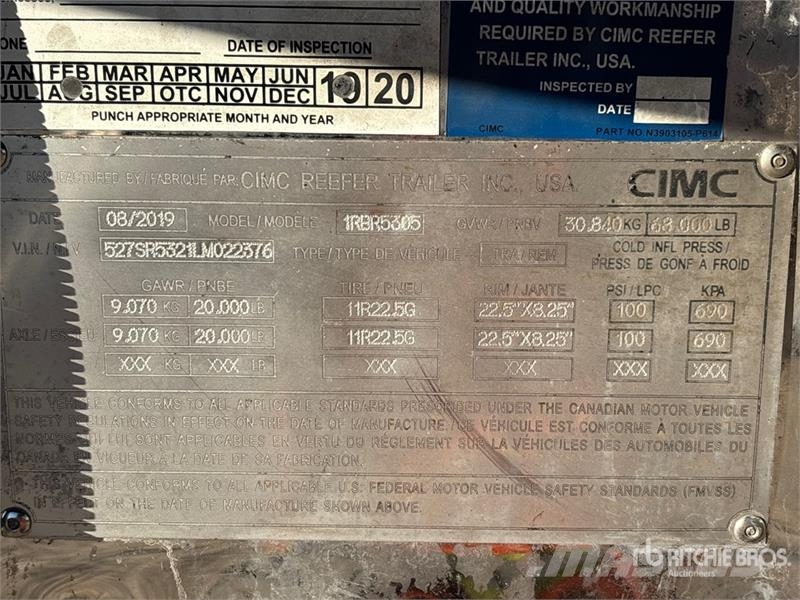 CIMC 53 ft x 102 in T/A Refrigerated Trailer Semi-trailer med Kølefunktion