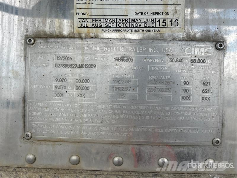 CIMC 53 ft x 102 in T/A Refrigerated Trailer Puspriekabės su izoterminiu kėbulu