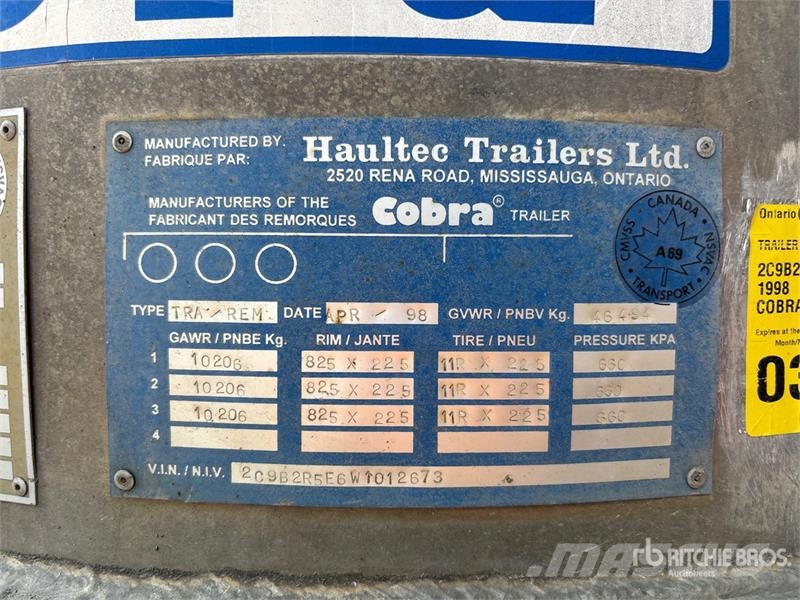 Cobra 33 ft Tri/A End Dump Trailer Bañera