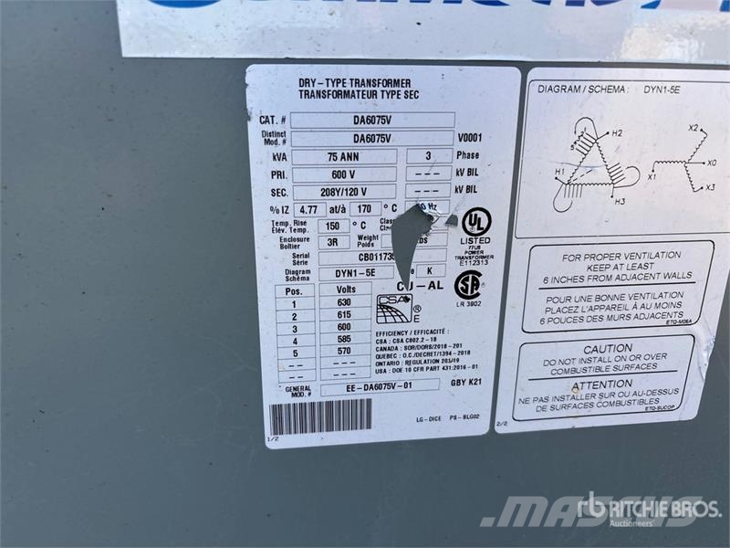 Delta 600V to 208Y/120V Step Down Transformer 其他