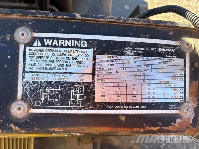 Doosan G25E-3 4500 lb Cushion Tire Forklift Heftrucks overige