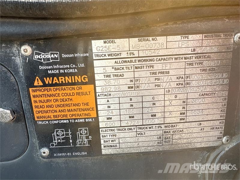 Doosan G25E-5 3600 lb Cushion Tire Forklift Другие складские механизмы
