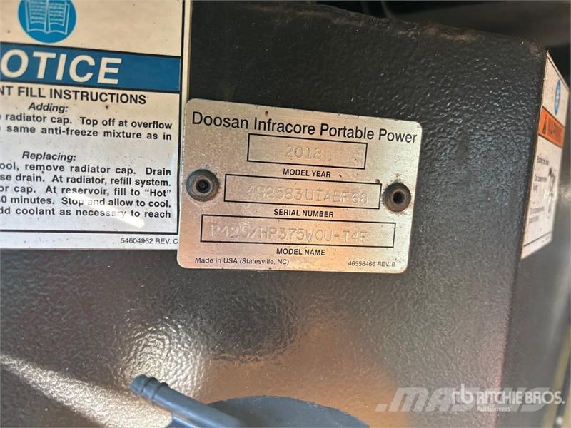 Doosan P425 HP 375 WCU-T4I Mobile Mobile Air Compressor Kompresory