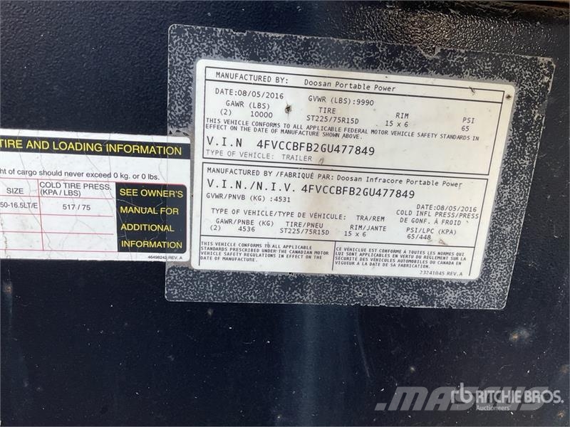 Doosan XP825WCU-FX-PAS Mobile Air Compressor Kompressorer