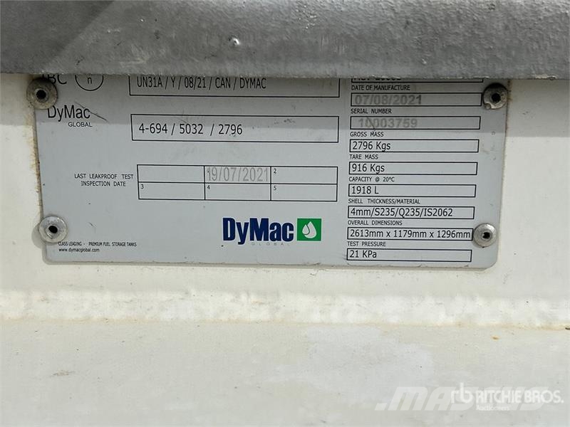 DyMac ACV-2000L 1918 L Fuel Tank Üzemanyag- és adaléktartályok
