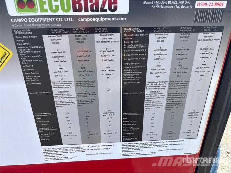 EcoBlaze 700D/G 7000000 BTU Space Heater Εξοπλισμός θέρμανσης και ξεπαγώματος