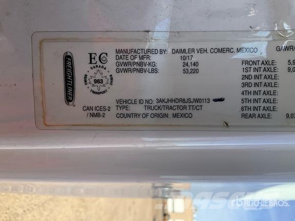 Freightliner Cascadia 126 6x4 T/A Sleeper Truck Tractor Tractor Units