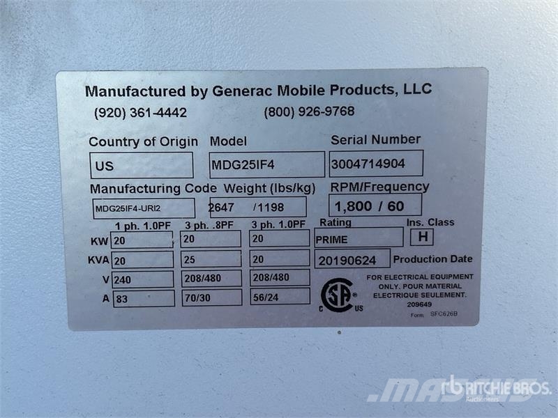 Generac MDG251F4, 20 KW 25 KVA MOBILE 20 kW Generator Set Générateurs diesel