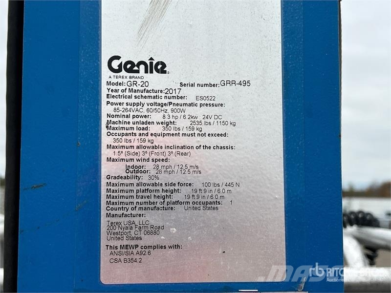 Genie GR-20 Vertical Mast Lift Vertical mast lifts