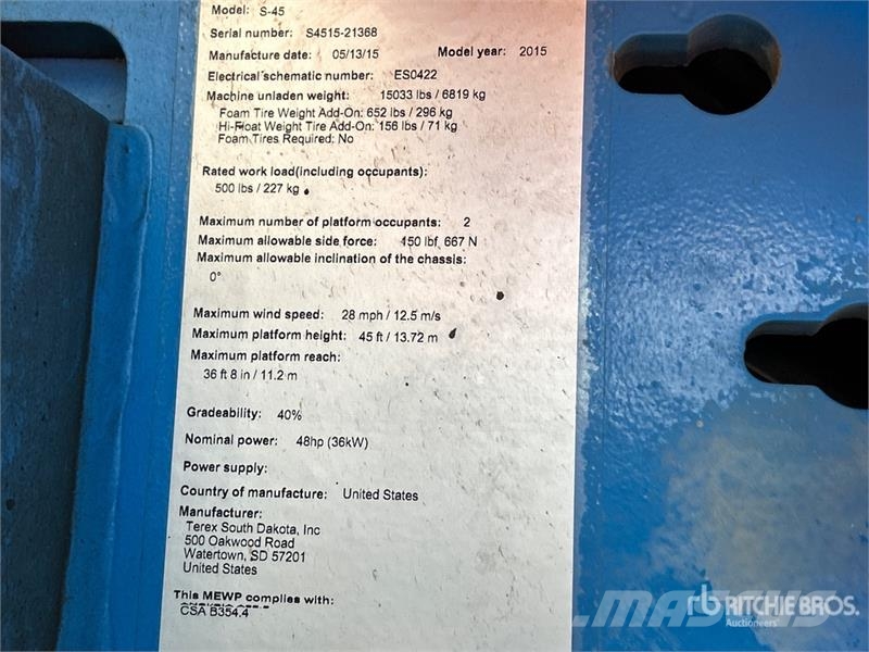 Genie S-45 4WD Diesel Telescopic Boom Lift Teleskooppipuominostimet