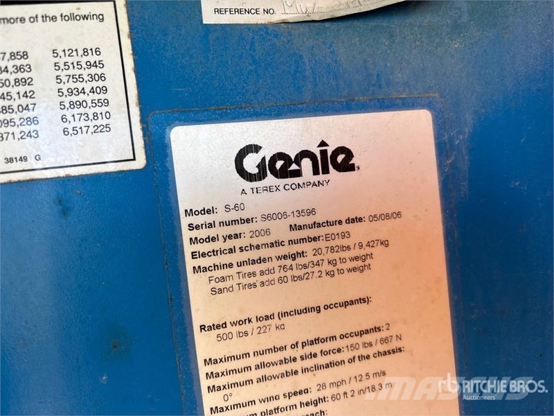 Genie S-60 4WD Diesel Telescopic Boom Lift Teleskopiskie pacēlāji
