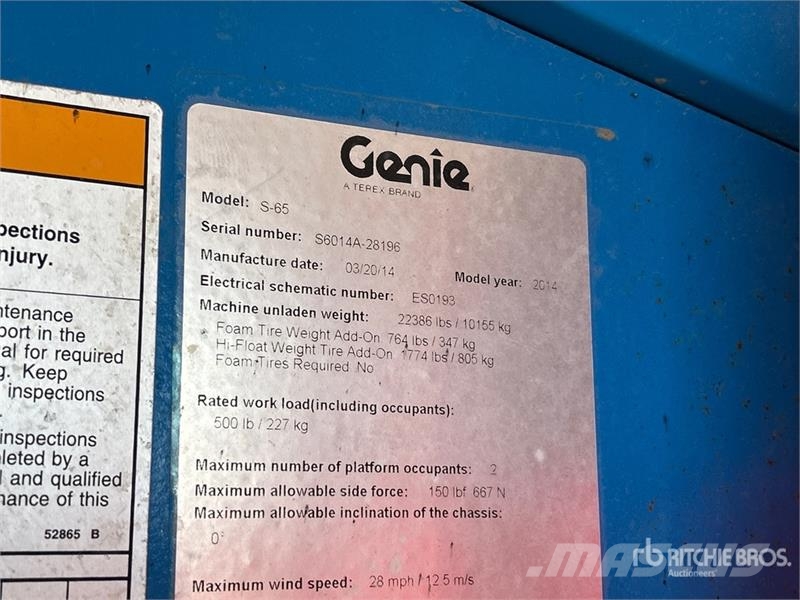 Genie S-65 4WD Diesel Telescopic Boom Lift Nacelles télescopiques